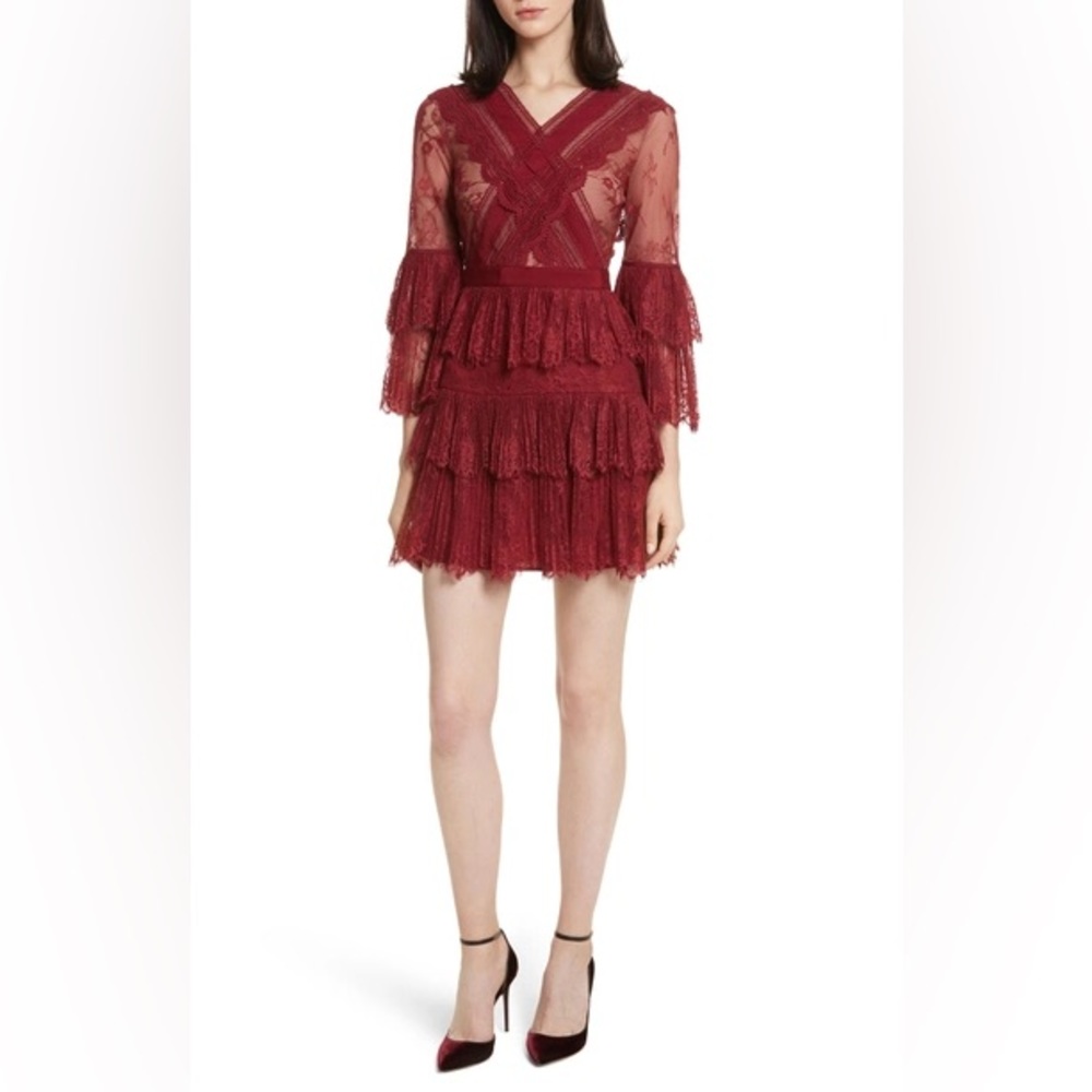Self-Portrait size 2 red lace midi dress